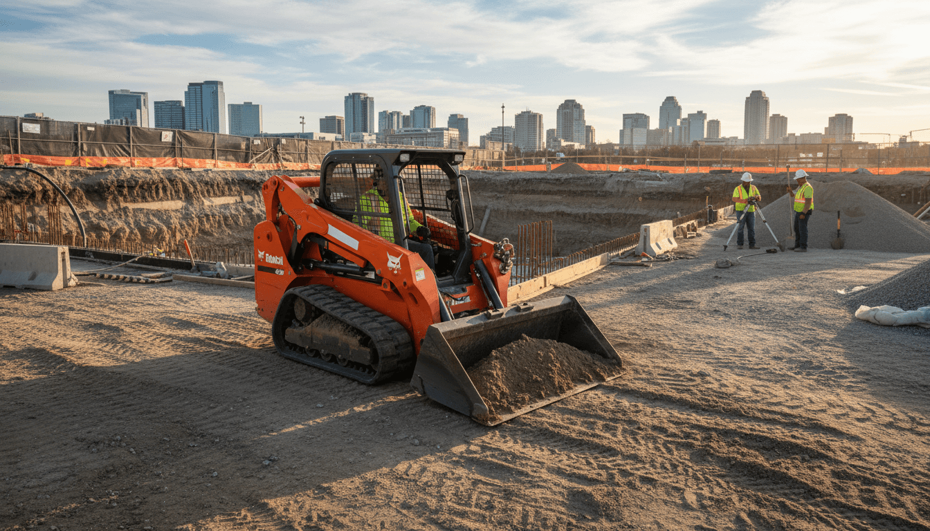 Bobcat loader performing site excavation work on construction site